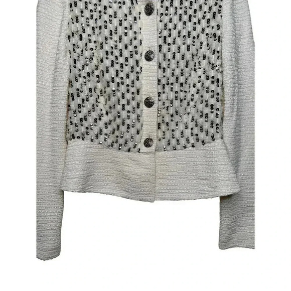 St. John Sequin Embellished Cropped Button Down Cardigan Cream Ivory Size 4 NWT - Picture 4 of 14